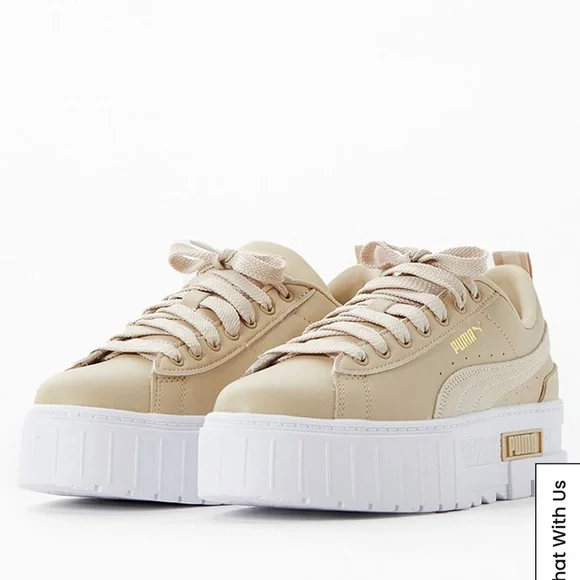 Puma Beige and White Women's Sneakers - Picture 4 of 9